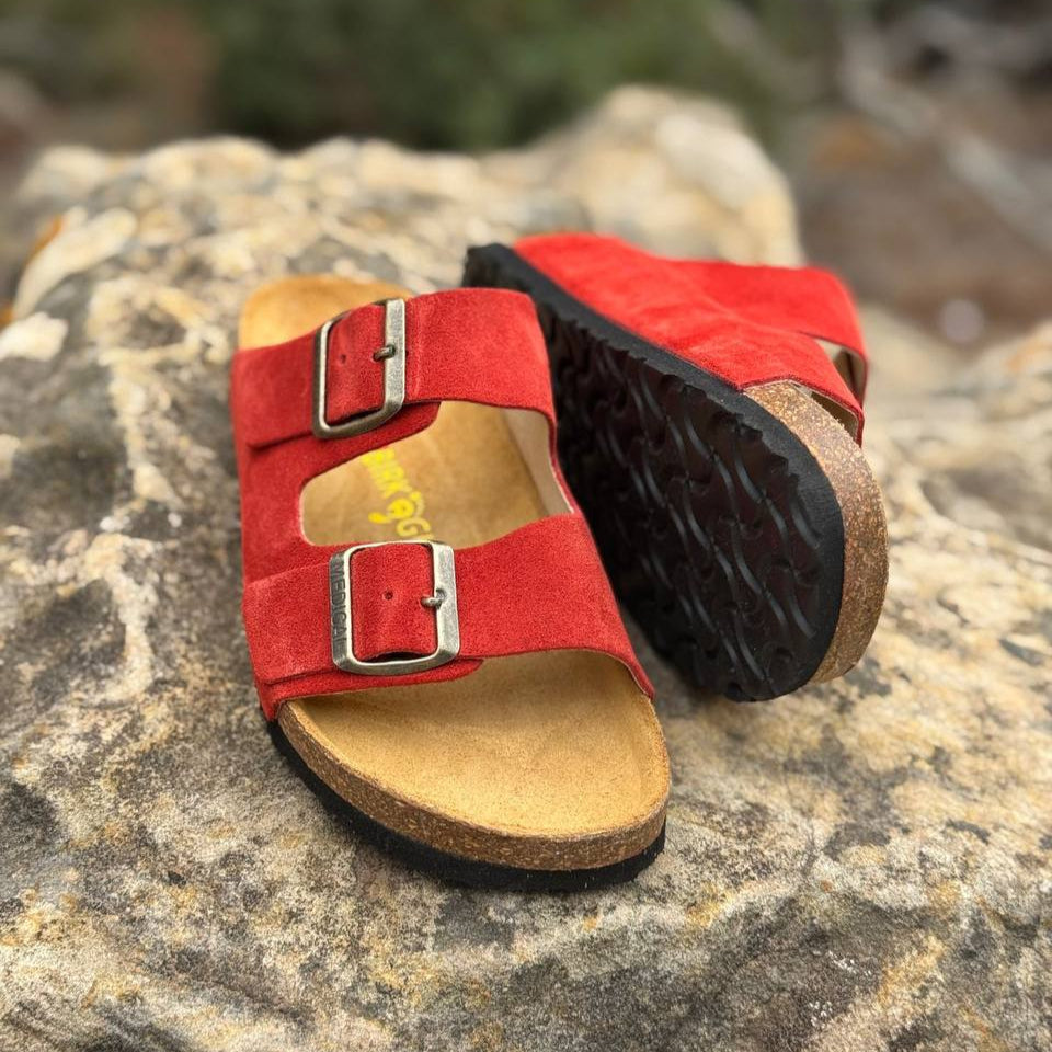 Suede Sandals Red Cork Sole