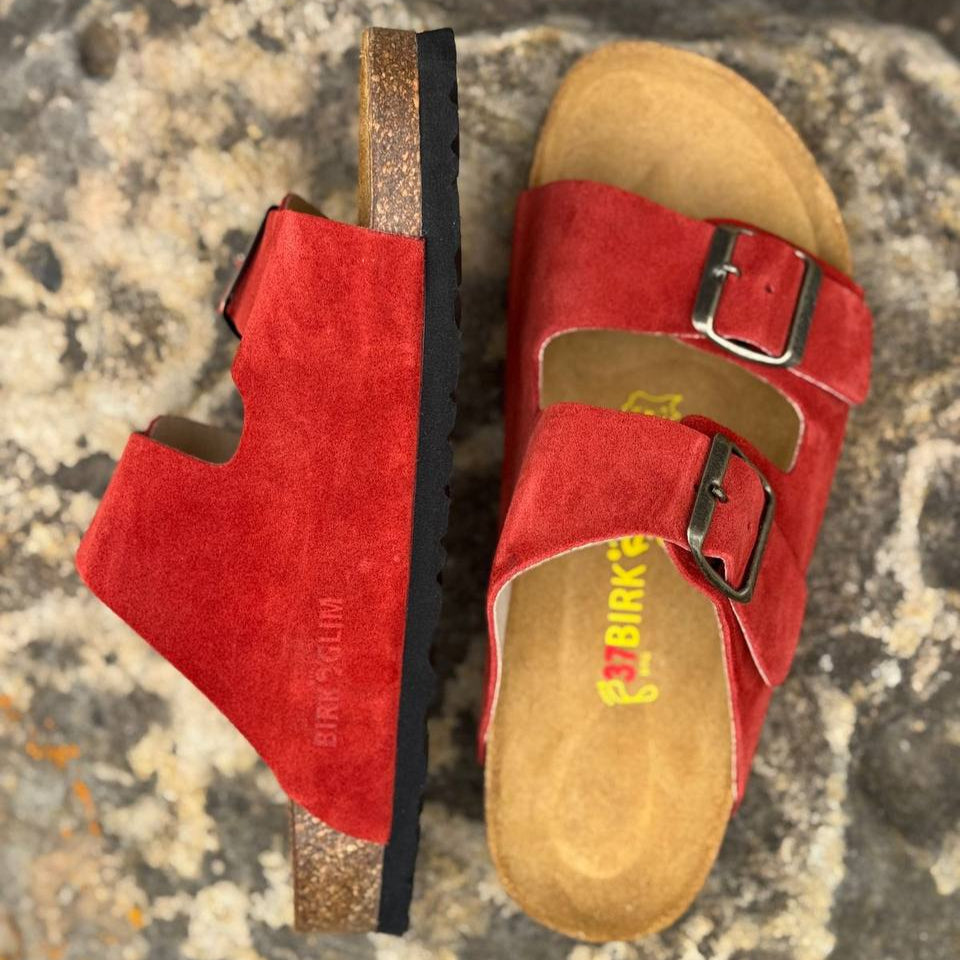 Suede Sandals Red Cork Sole